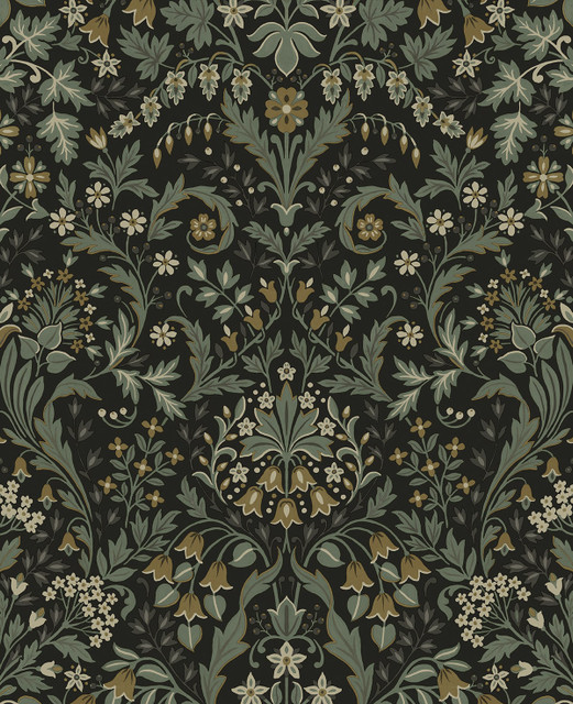 Filigree Floral Ebony & Sage by Seabrook Wallpaper NextWall Peel & Stick United States 30.75 25.2" 20.5" - Fabric Carolina -