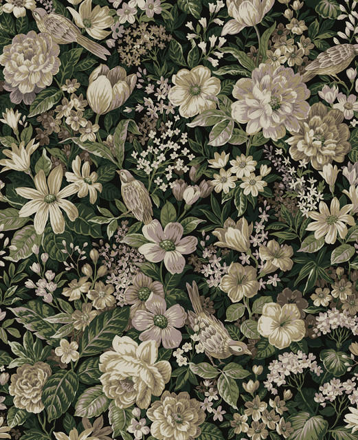Vintage Bird Garden Green & Mauve by Seabrook Wallpaper NextWall Peel & Stick United States 15.38 25.2" 20.5" - Fabric Carolina -