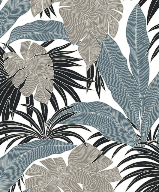 Laguna Leaf Bluestone & Grey by Seabrook Wallpaper NextWall Peel & Stick Netherlands 31.35 25.2" 20.9" - Fabric Carolina -