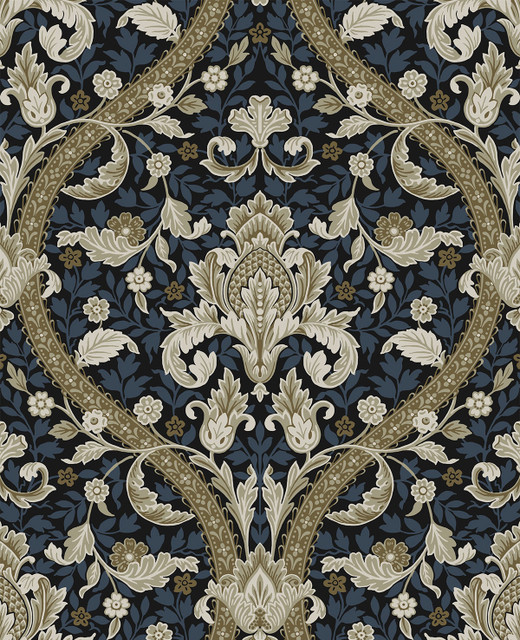 Acanthus Ogee Blue & Natural by Seabrook Wallpaper NextWall Peel & Stick Netherlands 31.35 25.2" 20.9" - Fabric Carolina -