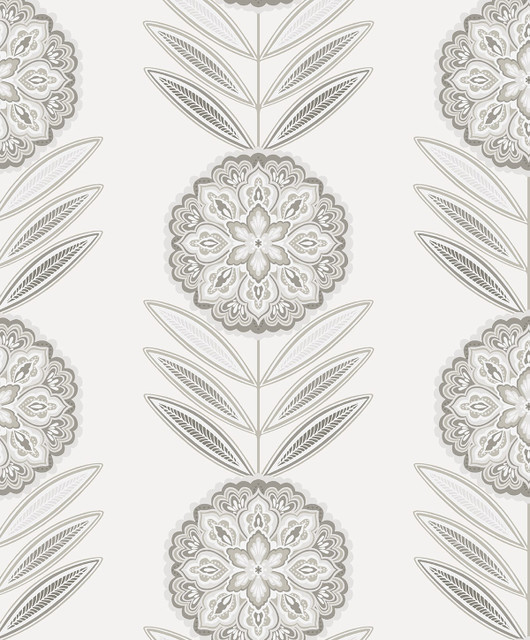 Folk Flowers Morning Fog by Seabrook Wallpaper NextWall Peel & Stick Netherlands 31.35 12.6" 20.9" - Fabric Carolina -