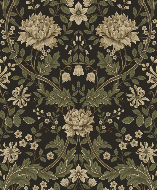 Honeysuckle Floral Prepasted Brown & Sage by Seabrook Wallpaper Etten Prepasted Wallcoverings Netherlands 57 25.2" 20.9" - Fabric Carolina -