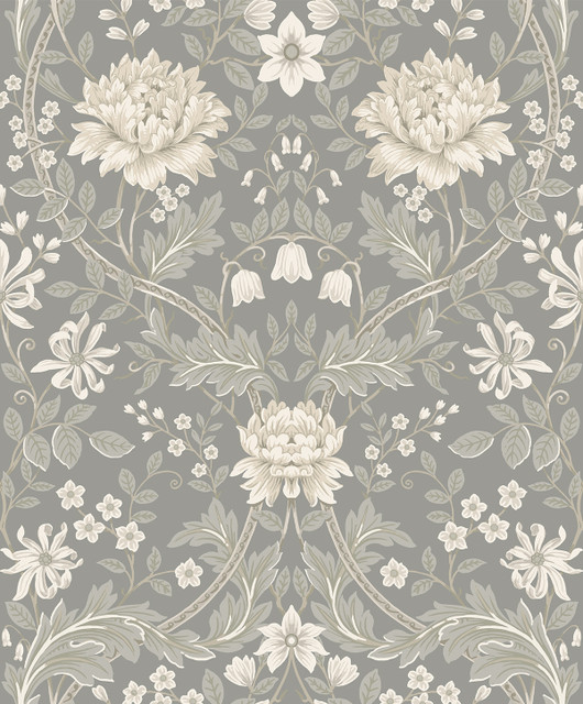 Honeysuckle Floral Prepasted Daydream Grey by Seabrook Wallpaper Etten Prepasted Wallcoverings Netherlands 57 25.2" 20.9" - Fabric Carolina -