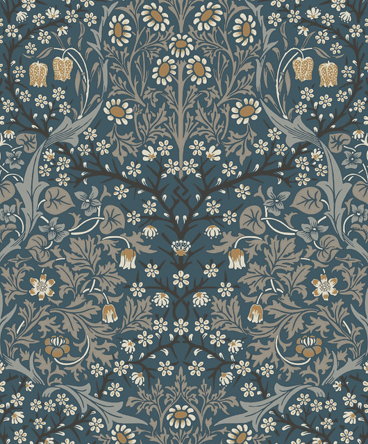 Victorian Garden Floral Prepasted Aegean Blue & Warm Stone by Seabrook Wallpaper Etten Prepasted Wallcoverings Netherlands 57 25.2" 20.9" - Fabric Carolina -