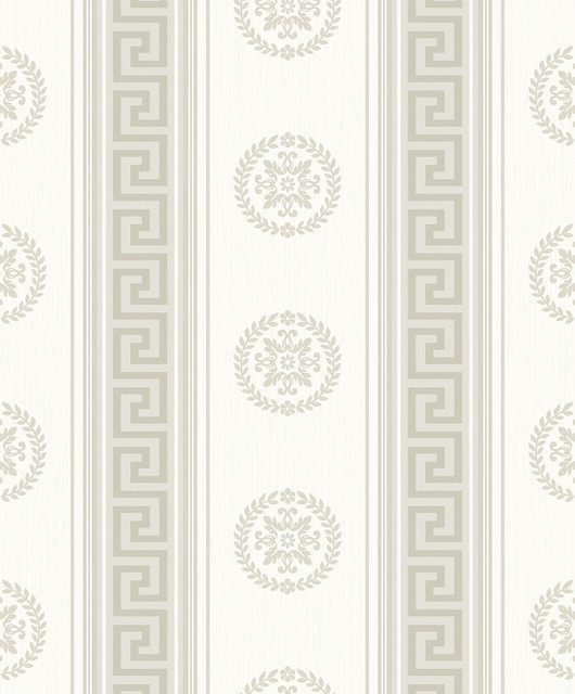 Classico Medallion Stripe Cream & Metallic Champagne by Seabrook Wallpaper Piano Netherlands 57.5 6.3" 20.9" - Fabric Carolina -