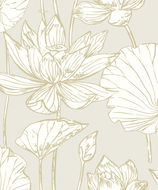 Viola Floral Neutral & Metallic Gold by Seabrook Wallpaper Piano Netherlands 57.5 25.2" 20.9" - Fabric Carolina -