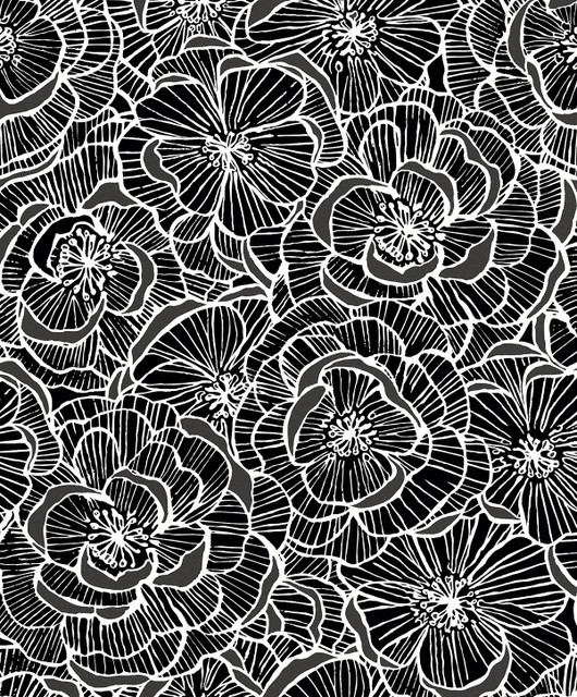 Alejandra Floral Metallic Charcoal & Black by Seabrook Wallpaper Piano Netherlands 57.5 25.2" 20.9" - Fabric Carolina -