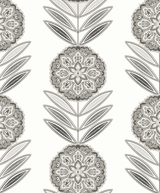 Belle Floral Stripe Mushroom by Seabrook Wallpaper Piano Netherlands 57.5 12.6" 20.9" - Fabric Carolina -