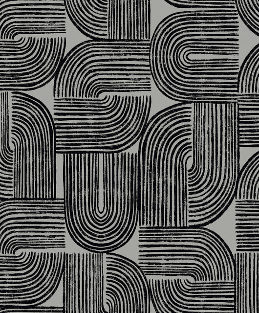 Piper Geometric Metallic Silver Sea & Black by Seabrook Wallpaper Piano Netherlands 57.5 25.2" 20.9" - Fabric Carolina -