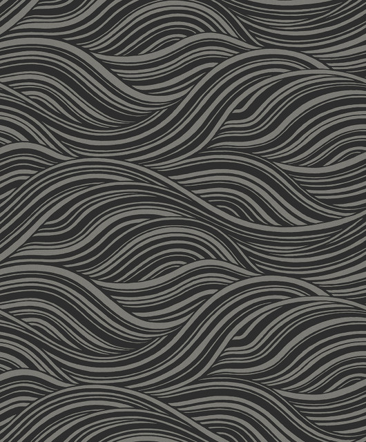 Melody Waves Metallic Charcoal & Black by Seabrook Wallpaper Piano Netherlands 57.5 12.6" 20.9" - Fabric Carolina -