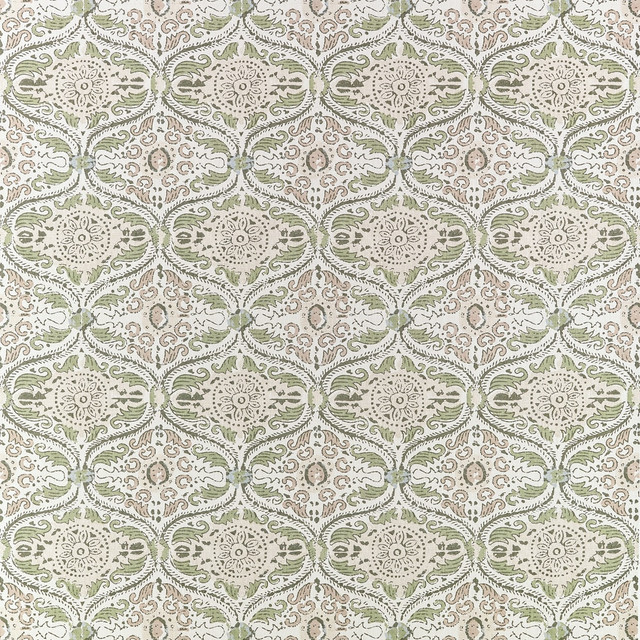 Cecilia Green and Beige by Anna French Fabric Anna French Fabric Cecilia Green and BeigeFabric CLERMONT FABRIC BOOK 90% Cotton, 10% Linen UNITED KINGDOM </p><p>Repeat: H: 13.5, V: 26.5 54  - Fabric Carolina -