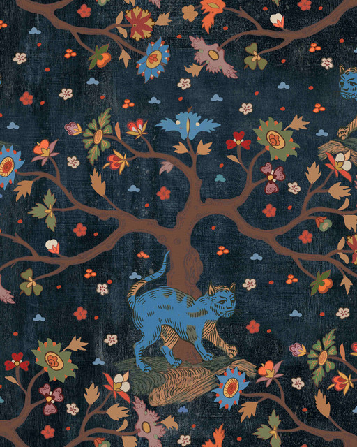 TREE OF LIFE Anthracite Wallpaper (WP20936) by Mind The Gap | WP20936 | TRANSYLVANIAN RHAPSODY | 1 roll x 52 x 900 cm / 20.47 x 354.33 in | 0.52m / 20.5in | 9m / 354in | 4.68sqm / 50sq ft | L52cm / L20.5in | Blue, Anthracite, Brown | Non-woven Textured | Paste the wall | 1 roll in a box | Fabric Carolina | https://www.fabriccarolina.com/