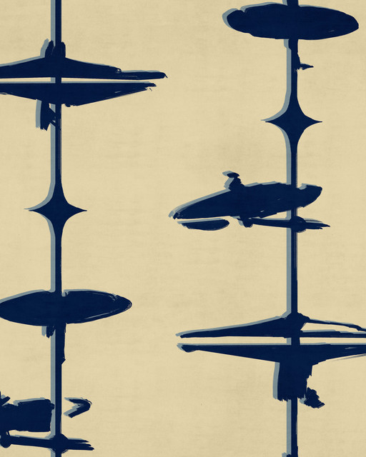 HI HATS Indigo Wallpaper (WP30235) by Mind The Gap | WP30235 | JAZZ LIVE | 1 roll x 52 x 1000 cm / 20.5 x 393.7in | 0.52m / 20.5in | 1000 cm / 393.7in | 5.20sqm / 55.9sq ft | 50cm / 19.6in | Beige, Indigo | Non-woven Satin | Paste the wall | 1 roll in a box | Fabric Carolina | https://www.fabriccarolina.com/