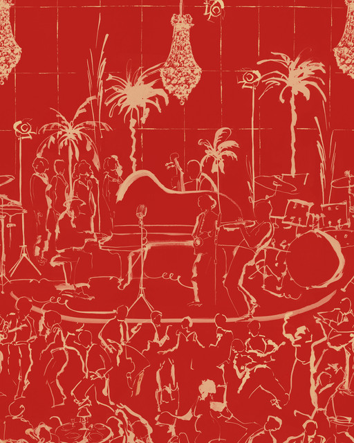 THE CLUB Poppy Wallpaper (WP20885) by Mind The Gap | WP20885 | JAZZ LIVE | 3 rolls x 52 x 300 cm / 20.5 x 118.1in | 0.52m / 20.5in | 300 cm / 393.7in | 4.68sqm / 50sq ft | 300cm / 118.1in | Red, Cream | Non-woven Satin | Paste the wall | 3 rolls in a box | Fabric Carolina | https://www.fabriccarolina.com/