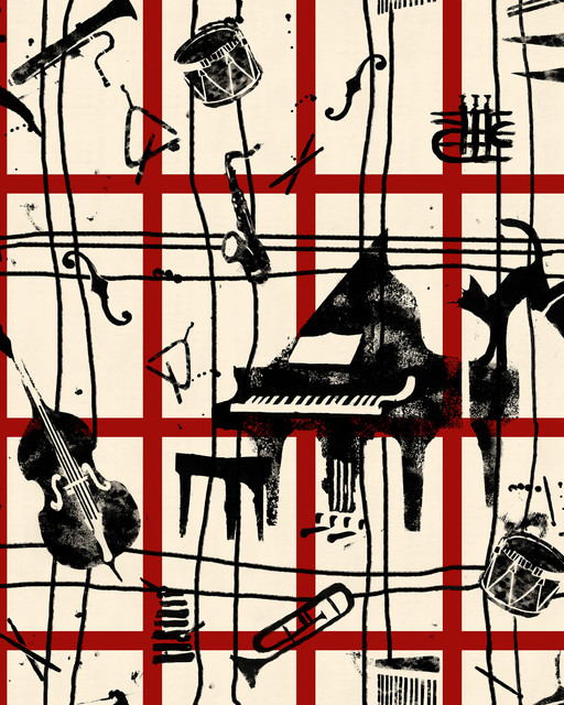 MY FAVOURITE THINGS Wallpaper (WP20874) by Mind The Gap | WP20874 | JAZZ LIVE | 3 rolls x 52 x 300 cm / 20.5 x 118.1in | 0.52m / 20.5in | 300 cm / 393.7in | 4.68sqm / 50sq ft | 150cm / 59in | Black, Beige, Red | Non-woven Satin | Paste the wall | 3 rolls in a box | Fabric Carolina | https://www.fabriccarolina.com/