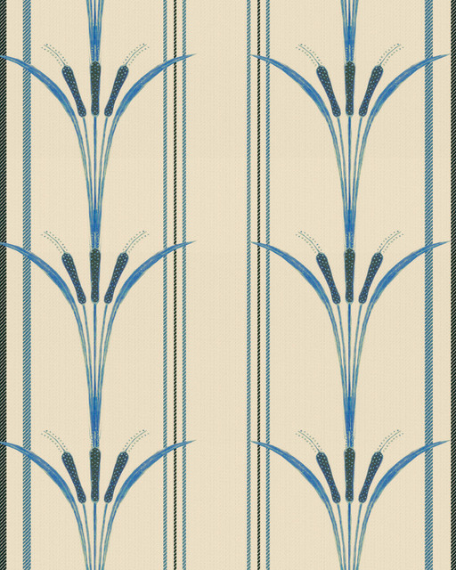 DANUBE STRIPE Blue Wallpaper (WP30156) by Mind The Gap | WP30156 | THE WETLANDS | 1 roll x 52 x 1000 cm / 20.5x393.7 in | 0.52m / 20.5in | 10m / 393.7in | 5.20sqm / 55.9sq ft | 52cm / 20.5in | Taupe, Black, Blue | Non-woven Satin | Paste the wall | 1 roll in a box | Fabric Carolina | https://www.fabriccarolina.com/