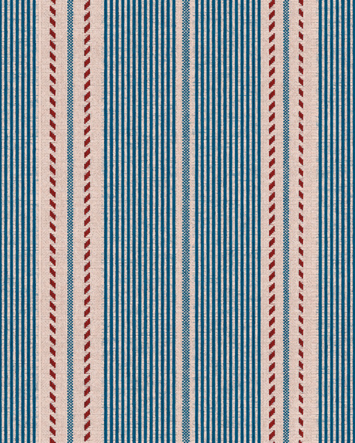 BERBER STRIPES Blue Wallpaper (WP20757) by Mind The Gap | WP20757 | TALES OF MAGHREB | 1 roll x 52x900 cm / 20.47x354.33in | 0.52m / 20.5in | 9m / 354in | 4.68sqm / 50sq ft | 52cm / 20.5in | Taupe, Blue, Red | Non-woven Textured | Paste the wall | 1-roll in a box | Fabric Carolina | https://www.fabriccarolina.com/