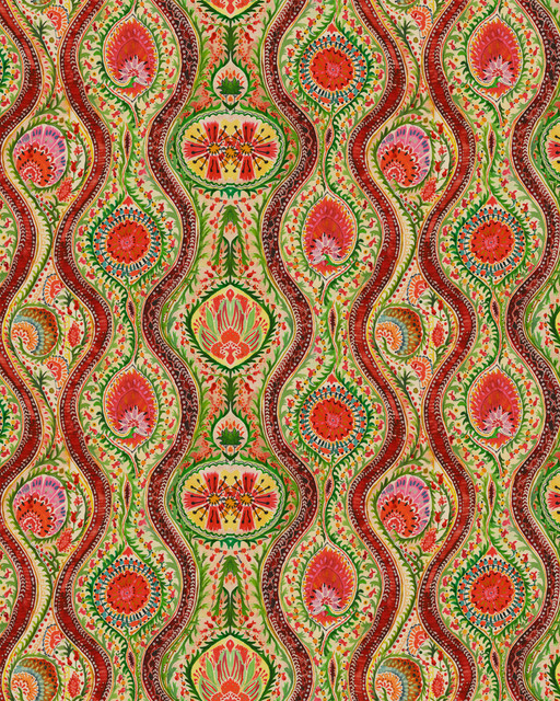 HIPPIE PAISLEY Wallpaper (WP20616) by Mind The Gap | WP20616 | WOODSTOCK '69 | 3 rolls x 52x300 cm / 20.5x118.1 in | 0.52m / 20.5in | 3m / 118in | 4.65sqm / 50sq ft | 150cm / 59in | Blue, Green, Yellow, Pink, Beige, Red | Non-woven Satin | Paste the wall | 3-rolls in a box | Fabric Carolina | https://www.fabriccarolina.com/