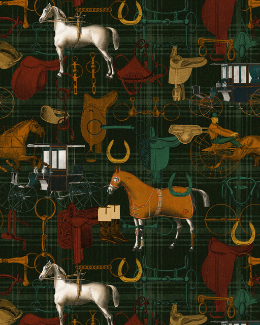 THE JOCKEY Multicoloured Wallpaper (WP20642) by Mind The Gap | WP20642 | THE DERBY | 3 rolls x 52x300 cm / 20.5x118.1 in | 0.52m / 20.5in | 3m / 118in | 4.65sqm / 50sq ft | 150cm / 59in | White, Green, Anthracite, Red, Brown | Non-woven Satin | Paste the wall | 3-rolls in a box | Fabric Carolina | https://www.fabriccarolina.com/