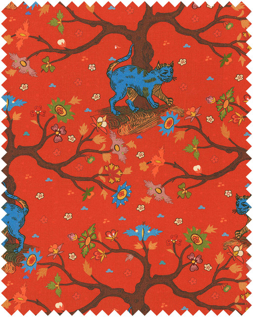 TREE OF LIFE Coral Linen (FB00180) by Mind The Gap | FB00180 | TRANSYLVANIAN RHAPSODY | Blue, Red, Brown | Meter | 140(±5%)x100 | (W)32.5 x (L)34.5cm / (W)12.7 x (L)13.5 in | Stonewashed | 100% Linen | Fabric Carolina | https://www.fabriccarolina.com/