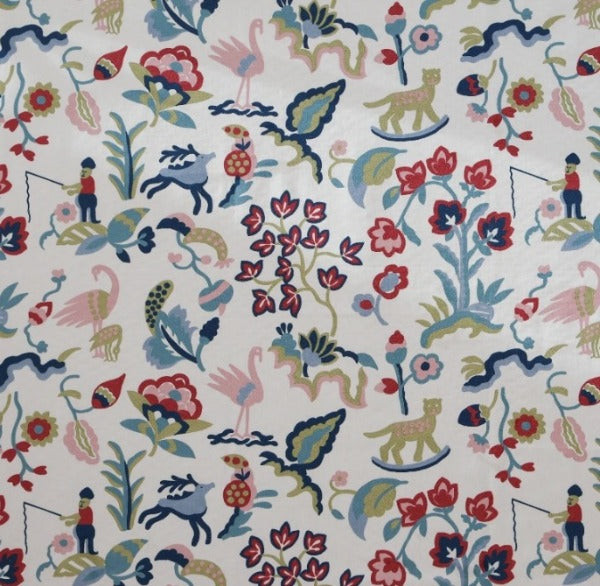 Carousel Teal-raspberry by Roth & Tompkins Fabric - 100% Cotton - India - 0-15,000 double rubs - V: 18.5"  H: 27" - 54" - Fabric Carolina -