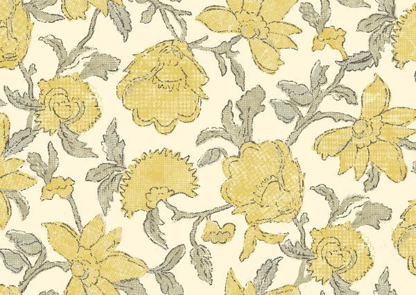 Lola Saffron by Roth & Tompkins Fabric - Cotton, Viscose, Linen - India - 15,001-30,000 double rubs - V: 9.5"  H: 18.5" - 54" - Fabric Carolina -