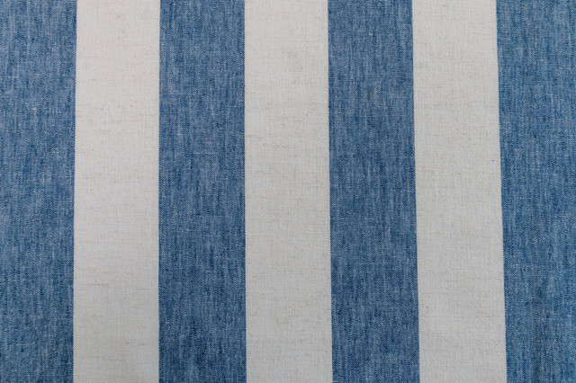 Matera Stripe Sky by Roth & Tompkins Fabric - 40% Polyester, 35% Cotton, 25% Linen - India - 100,000 - H: 4.125" - 54" - Fabric Carolina -