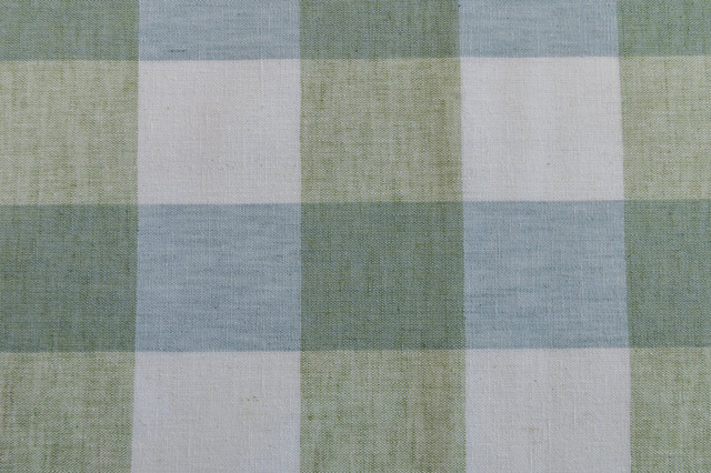Vespa Check Sagegrass by Roth & Tompkins Fabric - 40% Polyester, 35% Cotton, 25% Linen - India - 100,000 - V: 4"  H: 4" - 54" - Fabric Carolina -