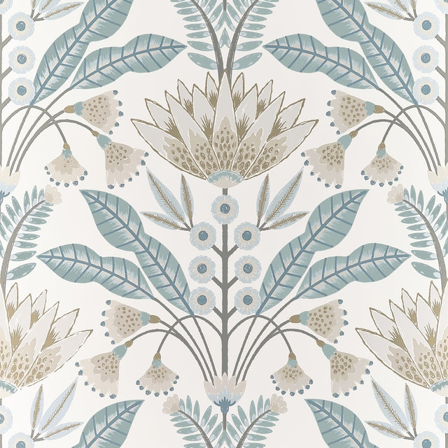 Lotus Spa Blue T14611 by Thibaut Wallpaper Thibaut Wallpaper Lotus Spa Blue T14611Wallpaper FAIRHAVEN Wallpaper Repeat: H: , V: 25.25 27 - Fabric Carolina -