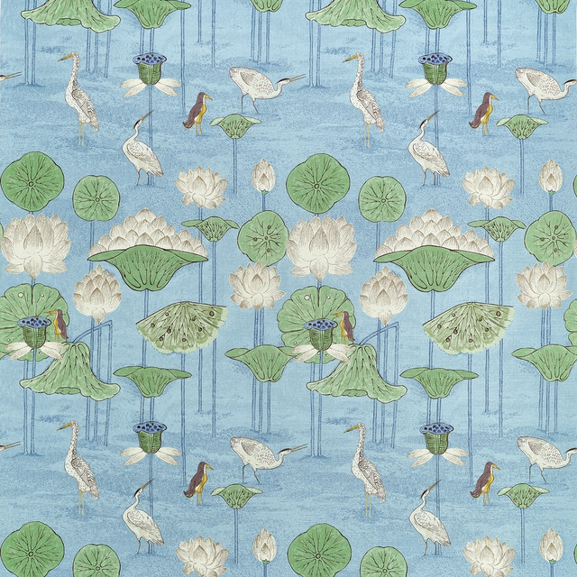 Malea Sky Blue F914637 by Thibaut Fabric Thibaut Fabric Malea Sky Blue F914637Fabric FAIRHAVEN FABRIC BOOK 100% Cotton Repeat: H: 27, V: 34.75 54 - Fabric Carolina -