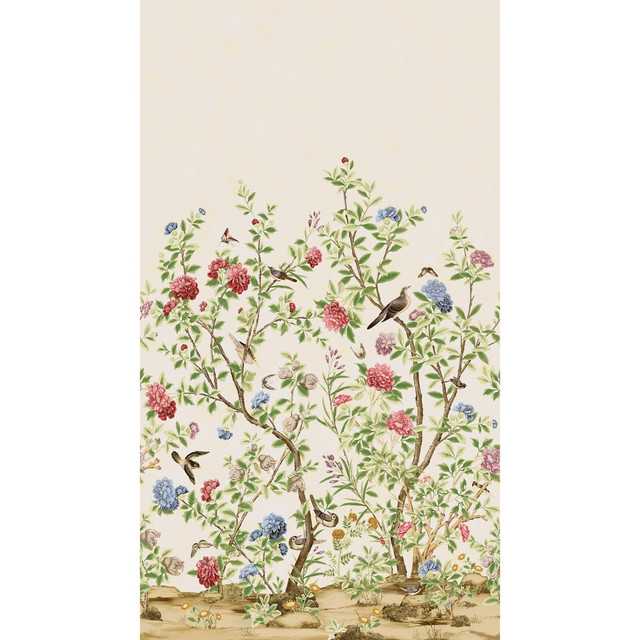 Jardin Bloom Mural 3 Panel Set Coral and Blue TM4503 by Thibaut Designer Wallpaper Thibaut Wallpaper JARDIN BLOOM MURAL Coral and Blue TM4503Wallpaper MURAL RESOURCE Wallpaper Repeat: H: , V:  81 - Fabric Carolina -