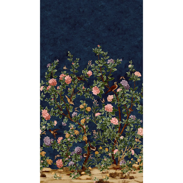 Jardin Bloom Mural 3 Panel Set Navy TM4505 by Thibaut Designer Wallpaper Thibaut Wallpaper JARDIN BLOOM MURAL Navy TM4505Wallpaper MURAL RESOURCE Wallpaper Repeat: H: , V:  81 - Fabric Carolina -