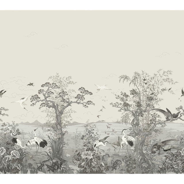 Crane Mural 3 Panel Set Grey TM4511 by Thibaut Designer Wallpaper Thibaut Wallpaper CRANE MURAL Grey TM4511Wallpaper MURAL RESOURCE Wallpaper Repeat: H: , V:  162 - Fabric Carolina -