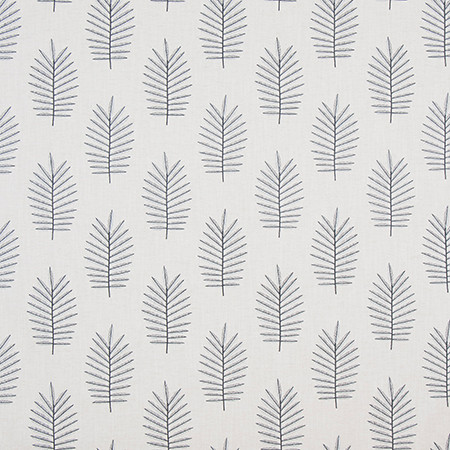 Autumn Fern Chambray by Carole Designer Fabric Blue Horizon Base: 82% POLYESTER, 11% COTTON, 7% LINEN Embr: 100% VISCOSE INDIA 75,000 Wyzenbeek Double Rubs 8 3/4" V , 9 1/4" H 55*" Carole Fabrics Fabric - Swanky Fabrics -