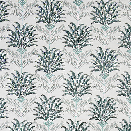 Beyond The Palms Teal 4005911004 by Carole Exclusive Designer Verdant Vision Base: 75% COTTON, 25% LINEN Embr: 100% VISCOSE INDIA 15" V , 17 3/8" H 51 1/2*" Carole Fabrics Fabric - Swanky Fabrics -