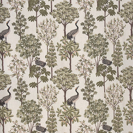 Bird Sighting Green 1003711001 by Carole Exclusive Designer Verdant Vision 90% POLYESTER, 10% LINEN INDIA 26 3/8" V , 26 3/4" H 54" Carole Fabrics Fabric - Swanky Fabrics -