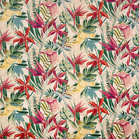 Colorful Oasis Red by Carole Designer Fabric Sunlit Serenity 55% LINEN, 45% COTTON INDIA 51,000 Wyzenbeek Double Rubs 18 1/2" V , 27"  H 54" Carole Fabrics Fabric - Swanky Fabrics -