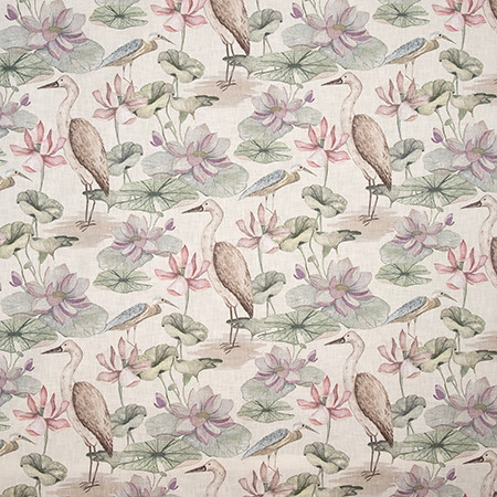 Lake Bird Lilac by Carole Designer Fabric Sunlit Serenity 50% POLYESTER, 50% COTTON INDIA 15,000 Wyzenbeek Double Rubs 24 1/4" V , 27 1/2" H 60" Carole Fabrics Fabric - Swanky Fabrics -