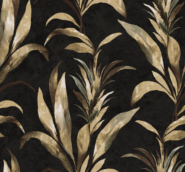 Padma Warm Black AG60700 by Seabrook Designs Wallpaper Bali Tropical 20 oz. Type II Vinyl United States 60.75 sq ft 27" Seabrook Wallpaper - Fabric Carolina -