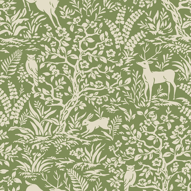 Scandi Forest Moss Green DB21004 by Daisy Bennett Designs Peel and Stick Wallpaper Daisy Bennett Peel and Stick Nonwoven United States 30.75 sq ft 20.5" Seabrook Peel and Stick Wallpaper - Fabric Carolina -
