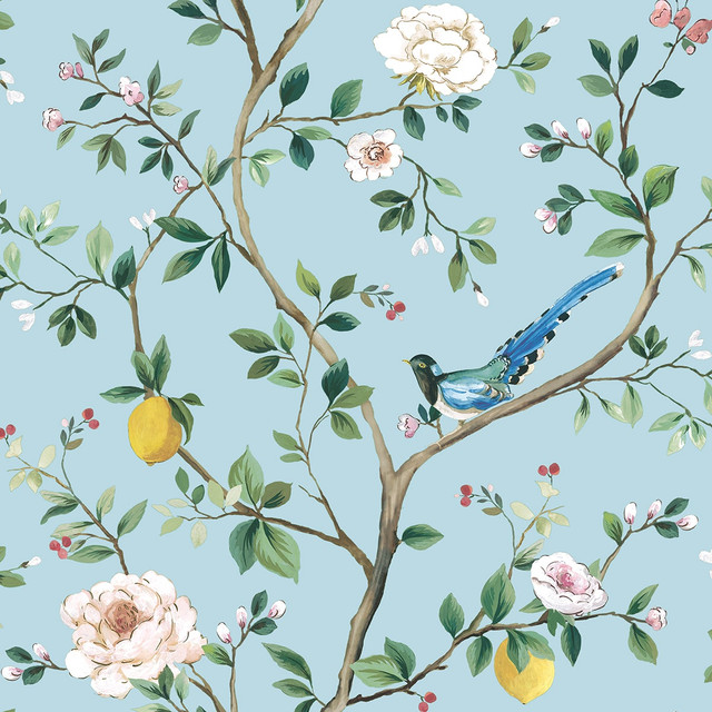 Blossom Chinoiserie Floral Blue DB21202 by Daisy Bennett Designs Peel and Stick Wallpaper Daisy Bennett Peel and Stick Nonwoven United States 30.75 sq ft 20.5" Seabrook Peel and Stick Wallpaper - Fabric Carolina -