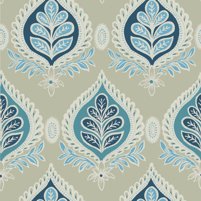 Midland Aqua and Beige T24317 by Thibaut Wallpaper