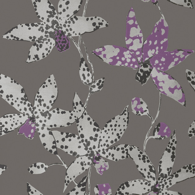 Spotted Orchid Silver on Charcoal AT6047 by Anna French Wallpaper