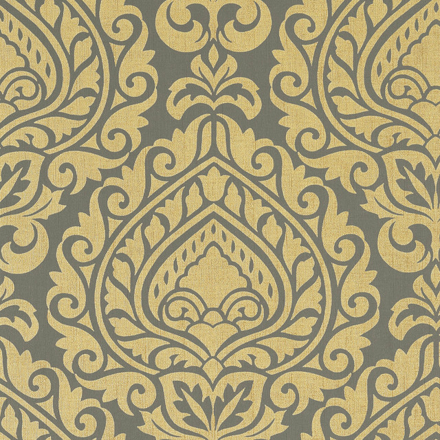Annette Metallic Gold on Smoke AT34109 by Anna French Wallpaper