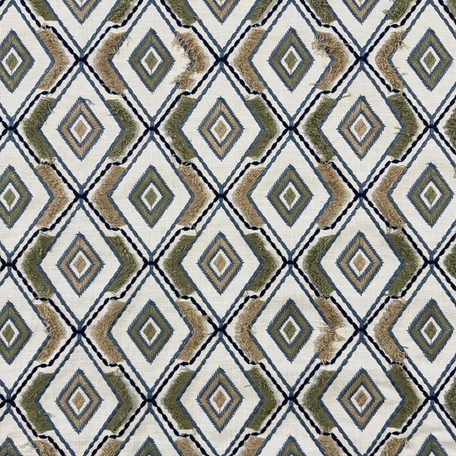 Draven Olive by Magnolia Designer Fabric Required Minimum Quantity Purchase: 2 yards Content: 52% COTTON, 48% POLYESTER Origin: INDIA Performance: Repeat: Horizontal: 5 and Vertical: 4.5 Width: 52 Uses: Bedding, Drapery, Multipurpose