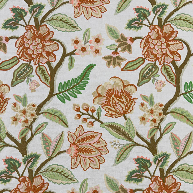 Navarre Paprika by Magnolia Designer Fabric Required Minimum Quantity Purchase: 2 yards Content: 60% LINEN, 40% COTTON Origin: INDIA Performance: Repeat: Horizontal: 25.25 and Vertical: 30.75 Width: 53.5 EMB Uses: Bedding, Drapery, Multipurpose