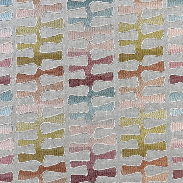 Springs Prismatic by Magnolia Designer Fabric Required Minimum Quantity Purchase: 2 yards Content: 70% POLY, 20% VIS, 10% LINEN Origin: CHINA Performance: 8,000 Repeat: Horizontal: 12.25 and Vertical: 11.75 Width: EMB 48.5 Uses: Drapery, Multipurpose, Upholstery