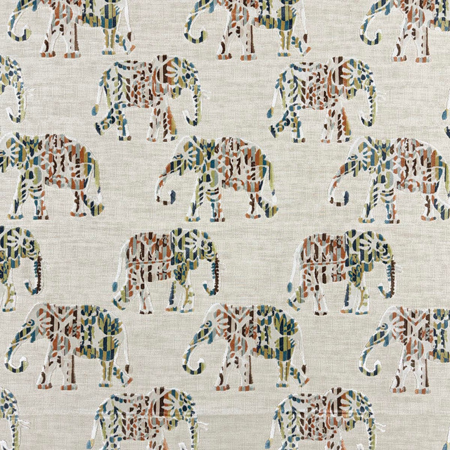 Steelman Multi by Magnolia Designer Fabric Required Minimum Quantity Purchase: 2 yards Content: 45% COT, 28% POLY, 27% VIS Origin: INDIA Performance: 42,000 MAR Repeat: Horizontal: 13.5 and Vertical: 24.75 Width: 54 Uses: Bedding, Upholstery