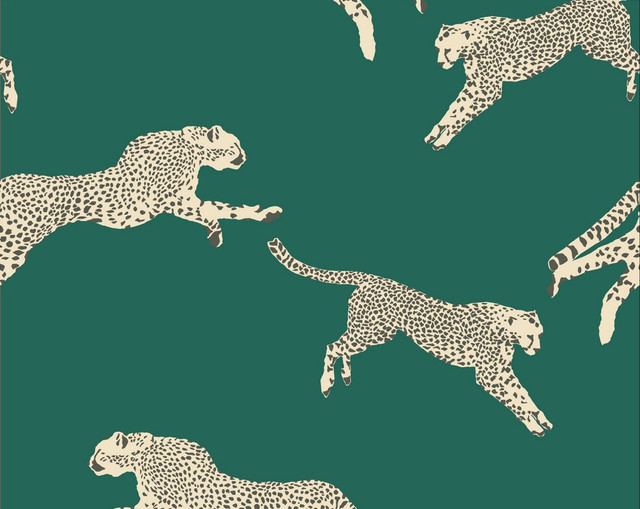 Leaping Cheetah Evergreen SCWP88449D0005 by Scalamandre Wallpaper