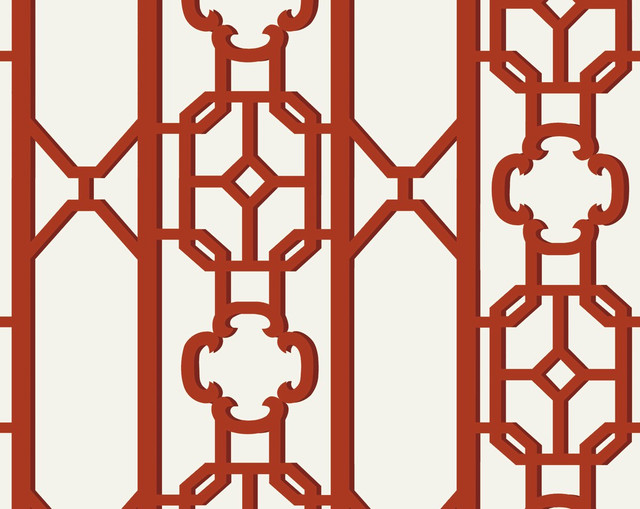 Joanna Fret Lacquer Red SCWP88582D0006 by Scalamandre Wallpaper